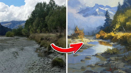 Tutor Critiques Student Work from Mountain Stream Workshop